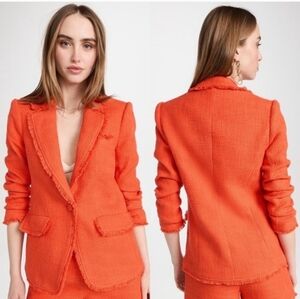 Cinq A Sept Khloe Vibrant Orange Boucle Tweed Blazer Jacket Size 2